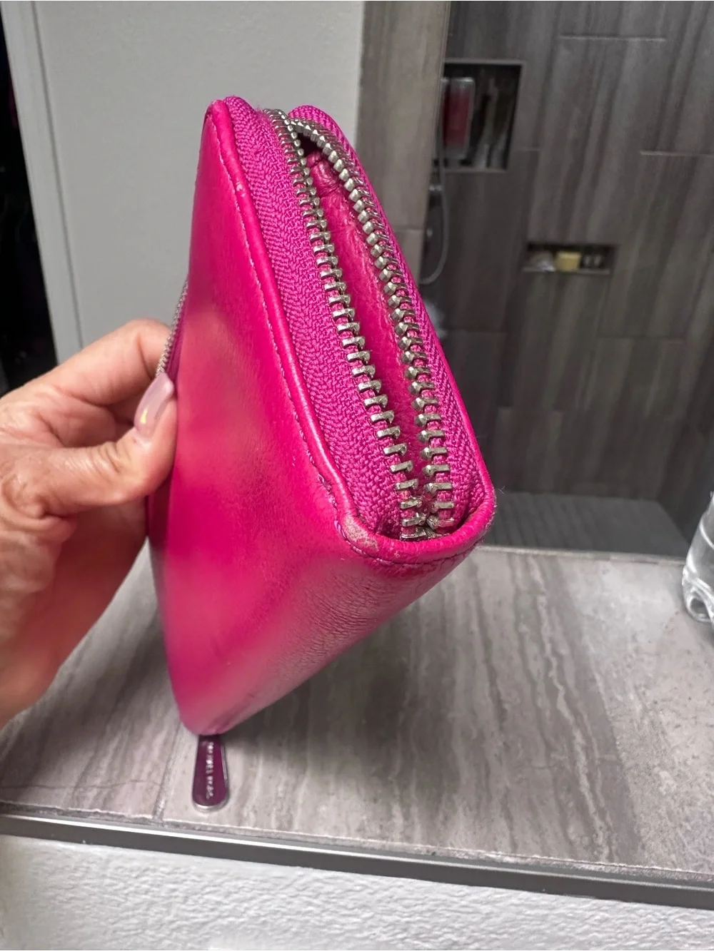 Michael Kors Vibrant Fuchsia Leather Cosmetic Pouch